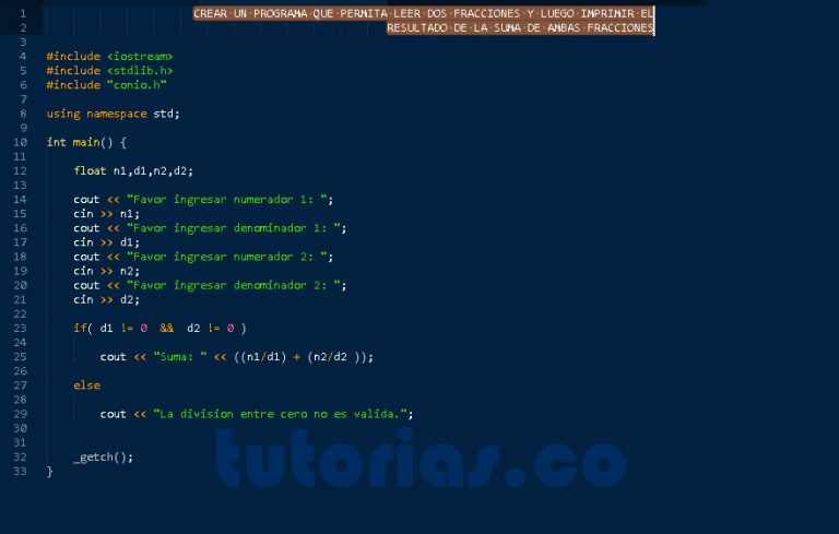 sentencia if-else – visual C++ (suma de dos fracciones) | Tutorias.co
