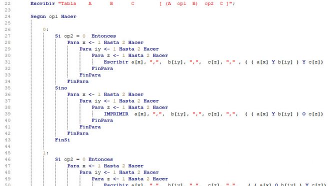 ciclo para – pSeint (tabla de verdad)