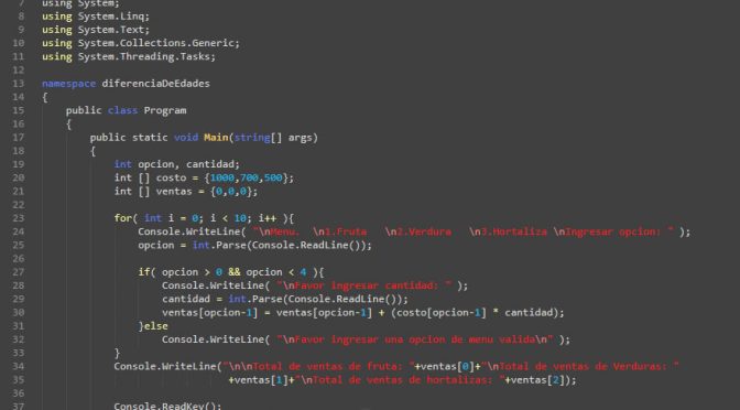 programacion en c#: venta de frutas, verduras y hortalizas