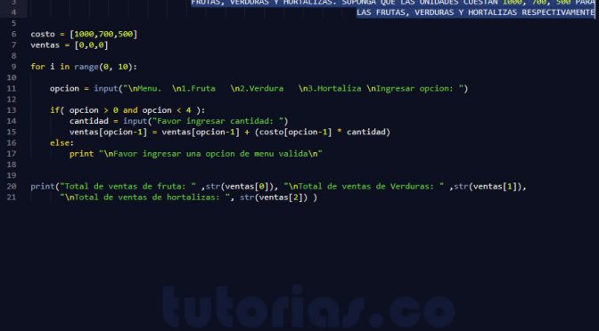 arrays – python (venta de frutas verduras y hortalizas)