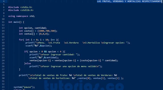 arrays – turbo C (venta de frutas verduras y hortalizas)