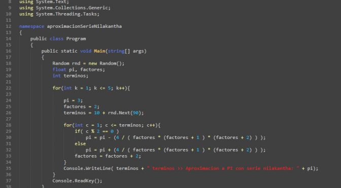 programacion en c#: aproximacion de la serie nilakantha