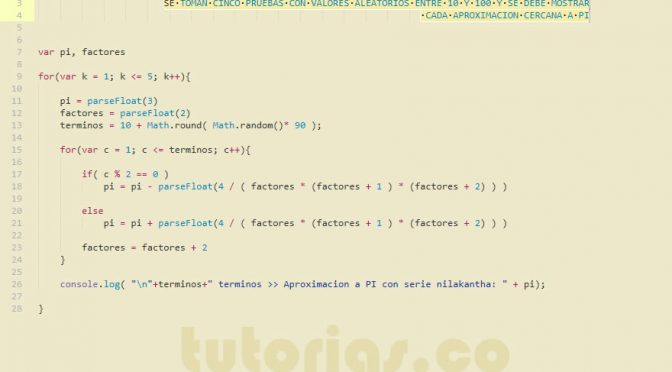 ciclo for + javascript (aproximacion de la serie matematica nilakantha)