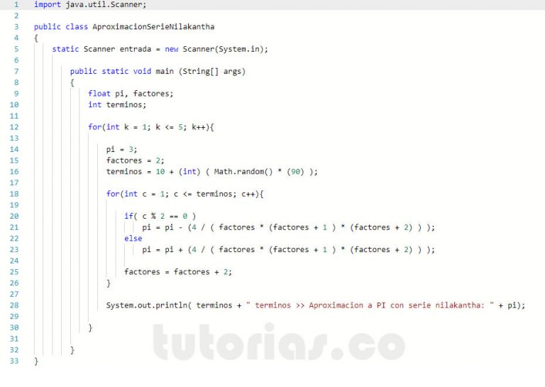 Ciclo for java aproximacion de la serie matematica nilakantha