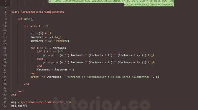 programacion en ruby: aproximacion de la serie nilakantha