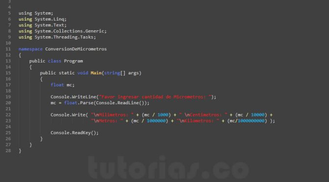 operadores – visualStudio c# (conversion de Micrometros)