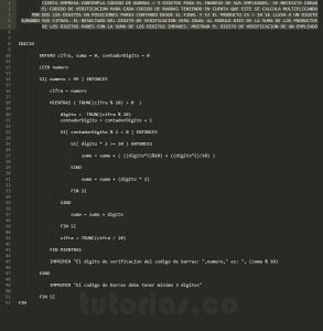 programacion en pseudocodigo: digito de verificacion