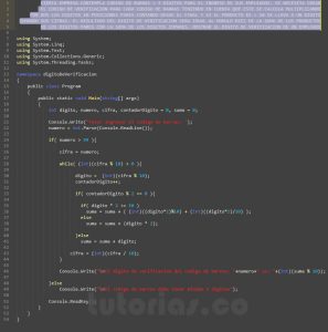 programacion en c#: digito de verificacion