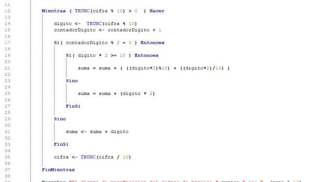 programacion en pseint: digito de verificacion