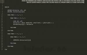 programacion en pseudocodigo: matriz de distancias