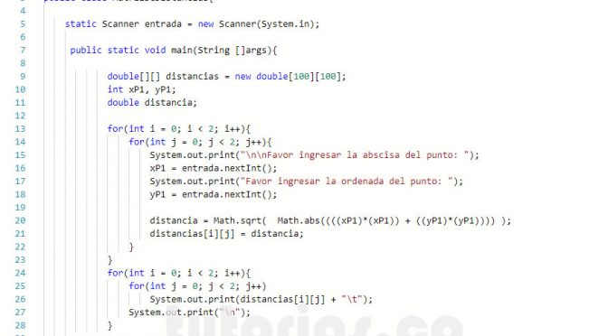 programacion en java: matriz de distancias