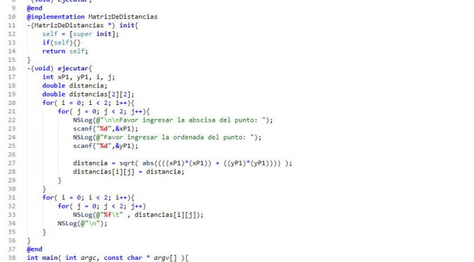 programacion en objective C: matriz de distancias