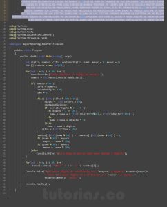 programacion en C#: mayor y menor digito de verificacion