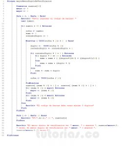 programacion en pseint: mayor y menor digito de verificacion