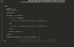 programacion en pseudocodigo: serie matematica nilakantha