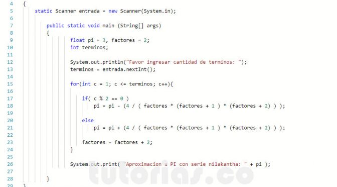 programacion en java: serie matematica nilakantha