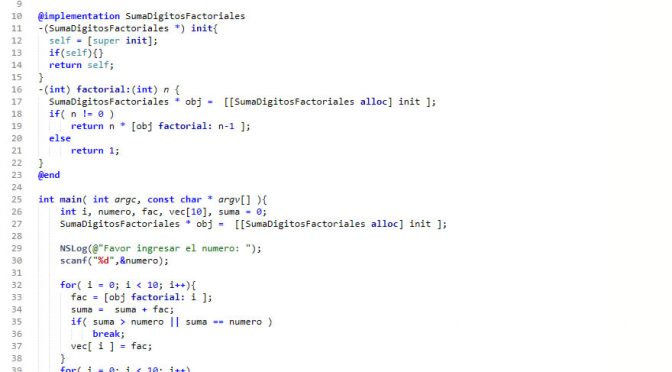 POO + Objective C (suma digitos de factoriales)