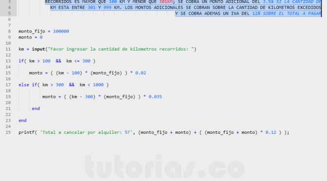 sentencia if-else – matLab (alquiler de vehiculo)