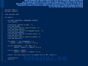 programacion en turbo C: aumento sueldo trabajador