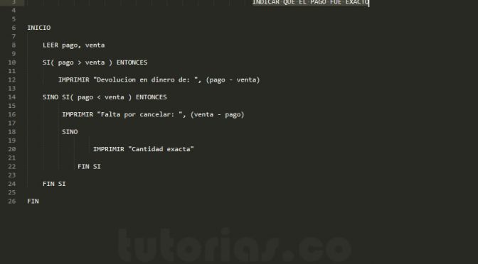 sentencia si-sino – pseudocodigo (cambio en dinero por compra)