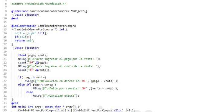 programacion en objective C: cambio en dinero por compra