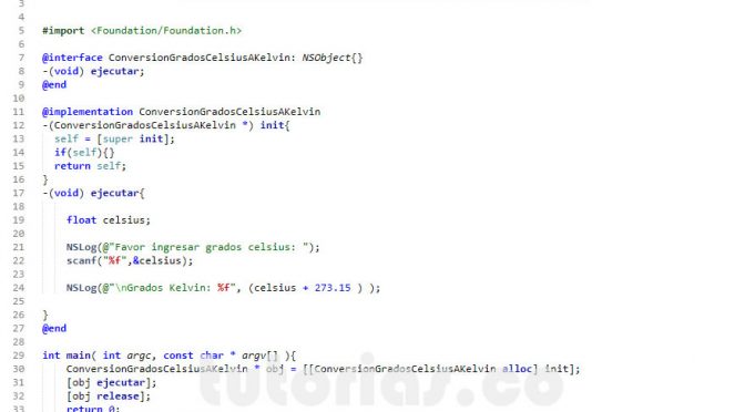 POO + Objective C (convertir grados celsius a kelvin)