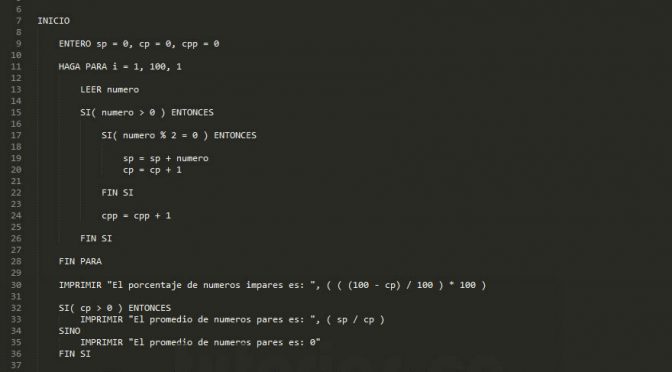 programacion en pseudocodigo: estadistica de numeros