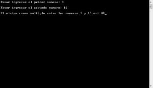 resultado ejecucion programa: minimo comun multiplo