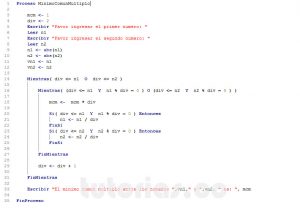 programacion en pseint: minimo comun multiplo