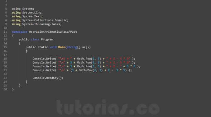 programacion en C#: operación aritmética paso a paso