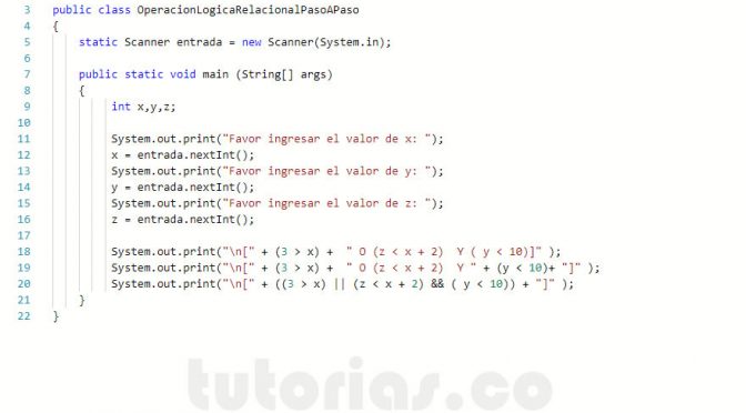 programacion en java: operacion logica relacional paso a paso