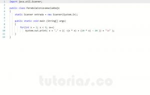 programacion en java: parabola concava hacia abajo