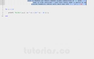 programacion en matLab: parabola concava hacia abajo