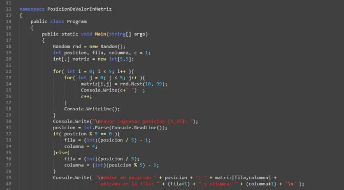 programacion en c#: posicion exacta de valor en matriz