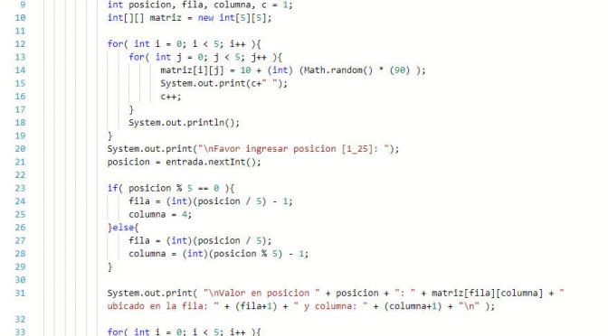 programacion en java: posicion exacta de valor en matriz