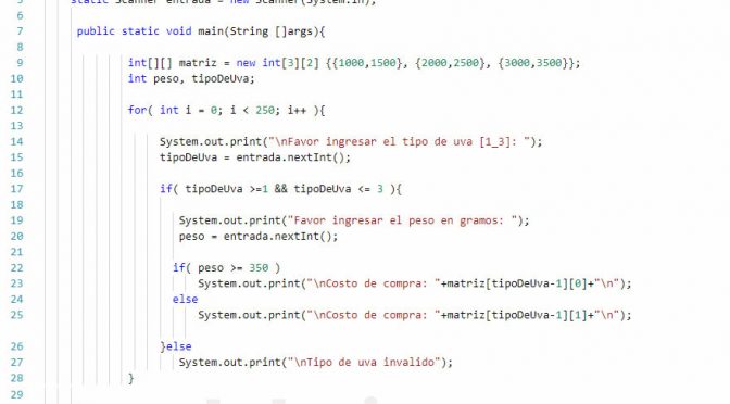 programacion en java: precio por tipo y peso de uva