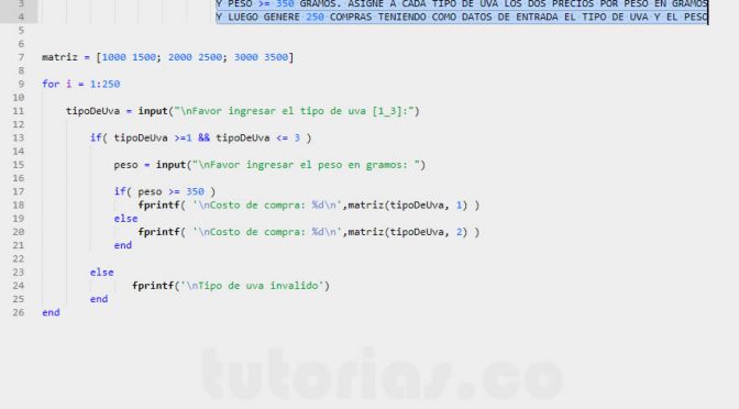 programacion en matLab: precio por tipo y peso de uva