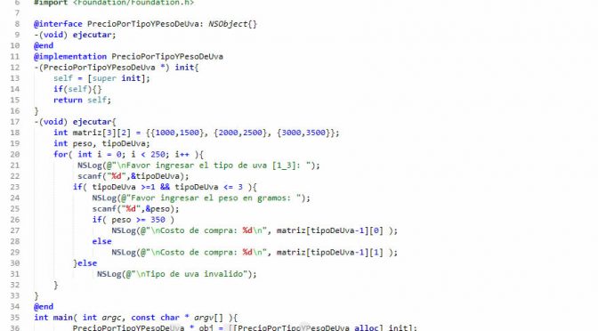 programacion en objective C: precio por tipo y peso de uva