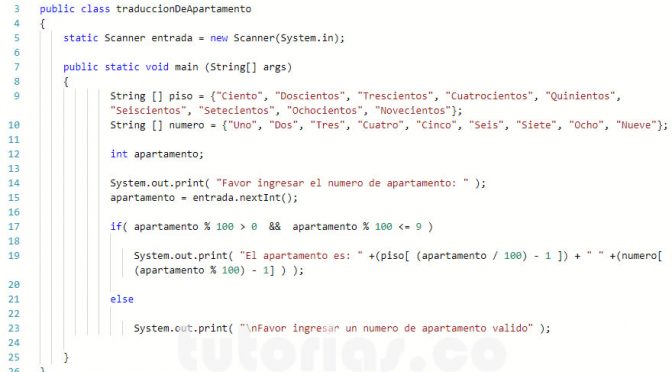 programacion en java: traduccion de apartamento