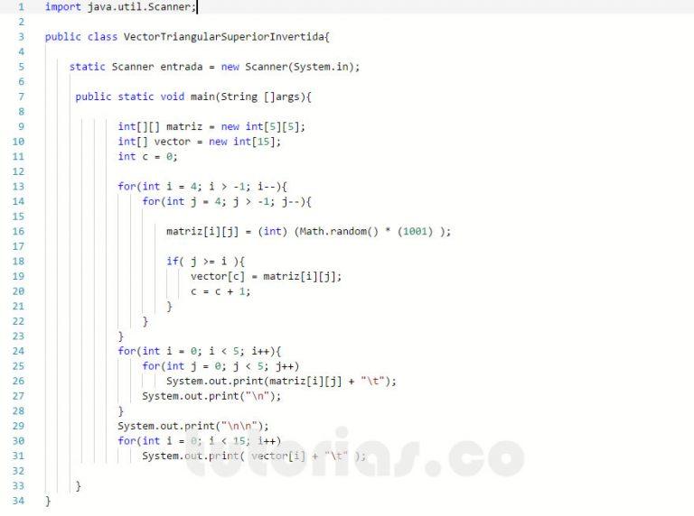 arrays – java (vector triangular superior invertida) | Tutorias.co