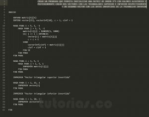 programacion en pseudocodigo: vectores triangulares superior inferior invertidas