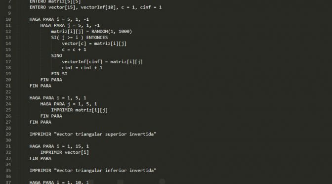 programacion en pseudocodigo: vectores triangulares superior inferior invertidas