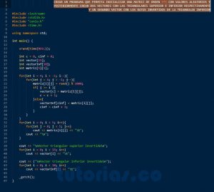 programacion en C++: vectores triangulares superior inferior invertidas