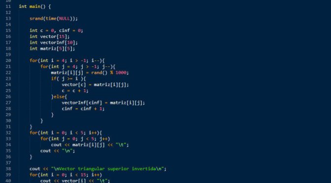 programacion en C++: vectores triangulares superior inferior invertidas