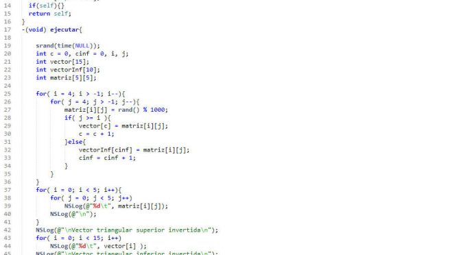 programacion en objective C: vectores triangulares superior inferior invertidas