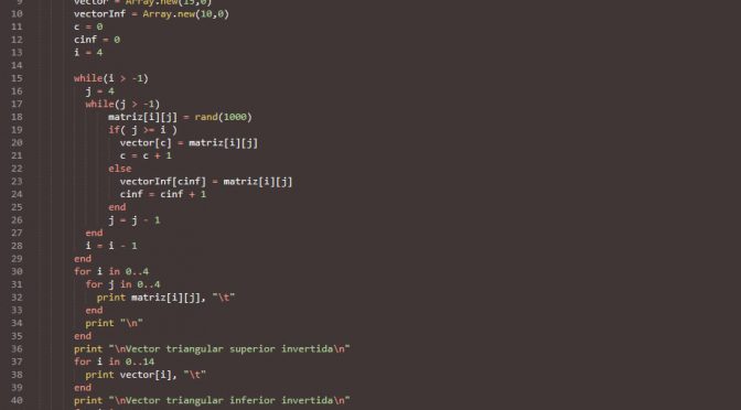 programacion en ruby: vectores triangulares superior inferior invertidas