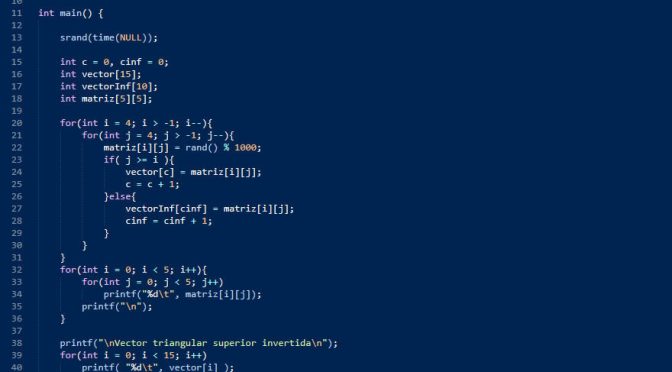 arrays – turbo C (vectores triangulares superior inferior invertidos)