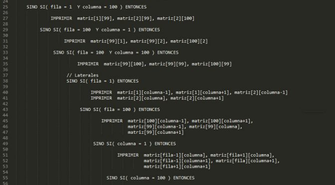 programacion en pseudocodigo: datos adyacentes valor matriz