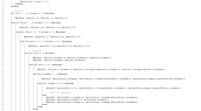 programacion en pseint: datos adyacentes valor matriz