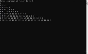 resultado ejecucion programa: piramide numerica capicua